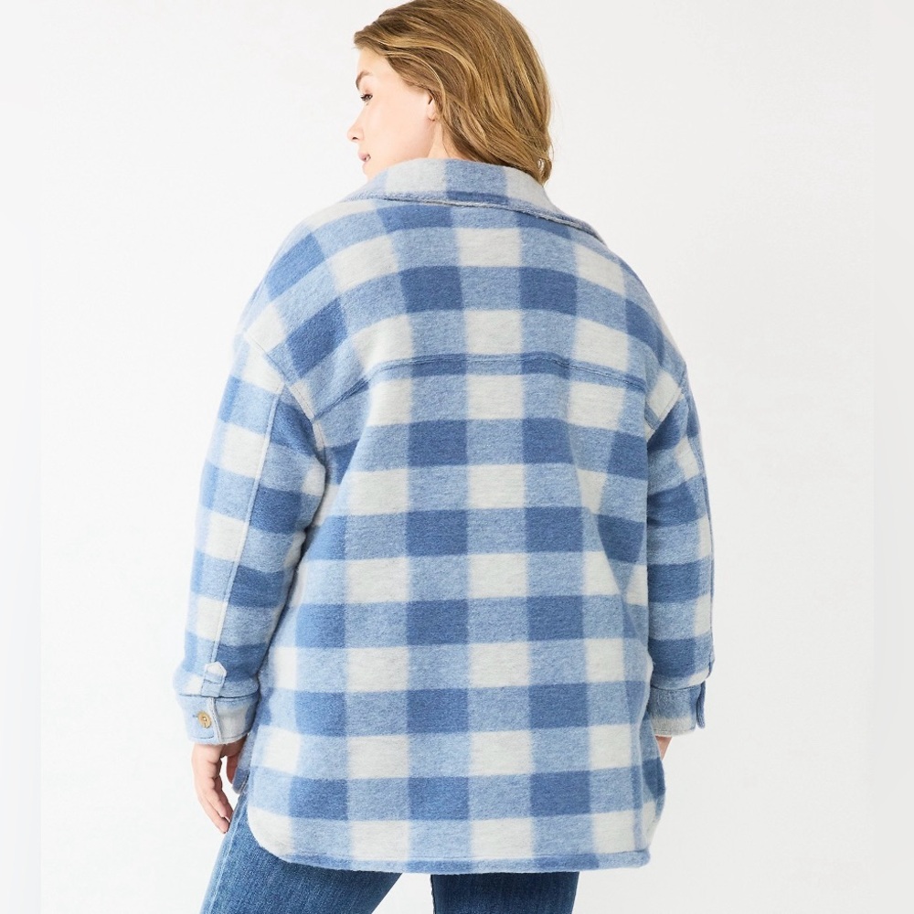 Sonoma | Goods For Life Cozy Blue Plaid Shacket - Picture 3 of 5